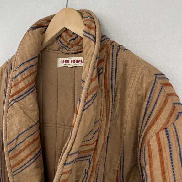 FREE PEOPLE Jacket M Astrid Quilted Insulated Oversized Striped Cotton Brown - Picture 6 of 16